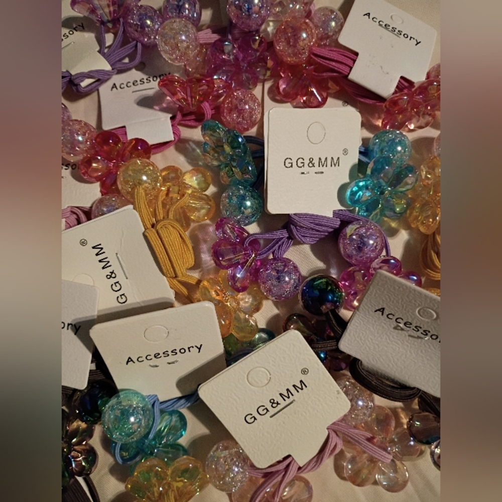 Six 2 Pc Gradient Candy Color 12 Cm Camellia Flowers Ponytail Holders for Girls